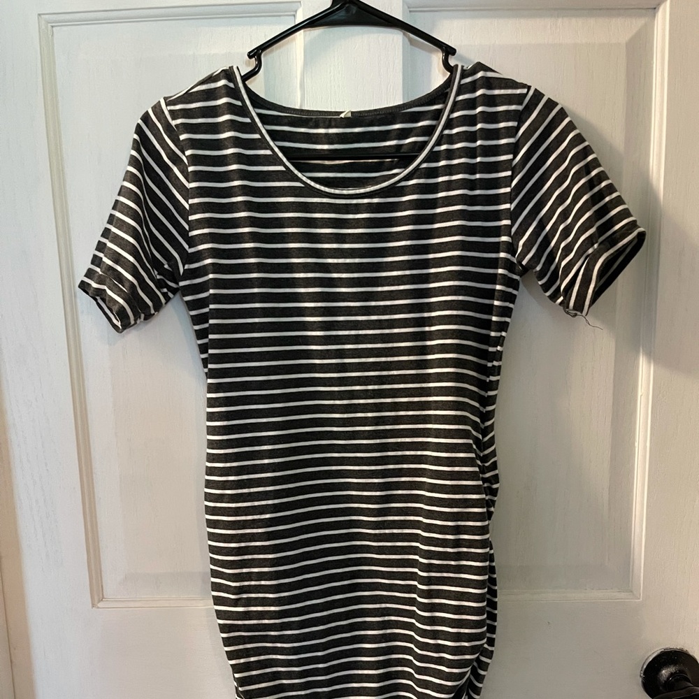Gray and white striped maternity dress